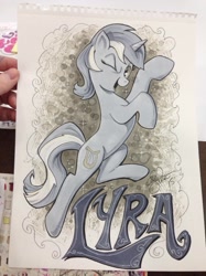 Size: 890x1187 | Tagged: safe, artist:andypriceart, character:lyra heartstrings, monochrome, solo, traditional art