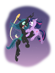 Size: 716x943 | Tagged: safe, artist:andypriceart, artist:istilllikegamecubes, character:queen chrysalis, character:twilight sparkle, .svg available, fight, moon, simple background, svg, transparent background, vector