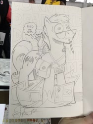 Size: 768x1024 | Tagged: safe, artist:andypriceart, character:leadwing, cat, mouth hold, pencil, solo, star trek, stressed, traditional art