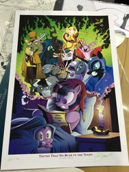 Size: 768x1024 | Tagged: safe, artist:andypriceart, character:discord, character:fido, character:king sombra, character:nightmare moon, character:nightmare rarity, character:princess luna, character:queen chrysalis, character:rarity, character:rover, character:spike, character:sunset shimmer, character:twilight sparkle, species:diamond dog, species:pony, duality, evil celestia, king longhorn, spot, vampiric jackalope