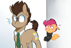 Size: 500x338 | Tagged: safe, artist:buljong, character:doctor whooves, character:scootaloo, character:time turner, species:pegasus, species:pony, ask, ask doctor whooves, crossover, male, stalkerloo, stallion, tumblr
