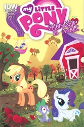 Size: 599x904 | Tagged: safe, artist:stephbuscema, idw, official, official comic, character:applejack, character:rarity, character:spike, character:twilight sparkle, ship:sparity, comic, cover, female, hot air balloon, male, shipping, straight, sweet apple acres, twinkling balloon