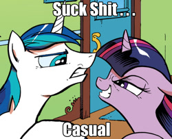 Size: 735x596 | Tagged: safe, edit, idw, character:shining armor, character:twilight sparkle, casual, image macro, meme, vulgar