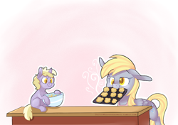 Size: 1280x901 | Tagged: safe, artist:buljong, character:derpy hooves, character:dinky hooves, species:pegasus, species:pony, ask, ask doctor whooves, baking, bowl, equestria's best daughter, equestria's best mother, female, food, mare, muffin, tumblr