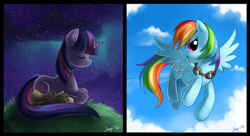 Size: 1000x542 | Tagged: safe, artist:jiayi, character:rainbow dash, character:twilight sparkle
