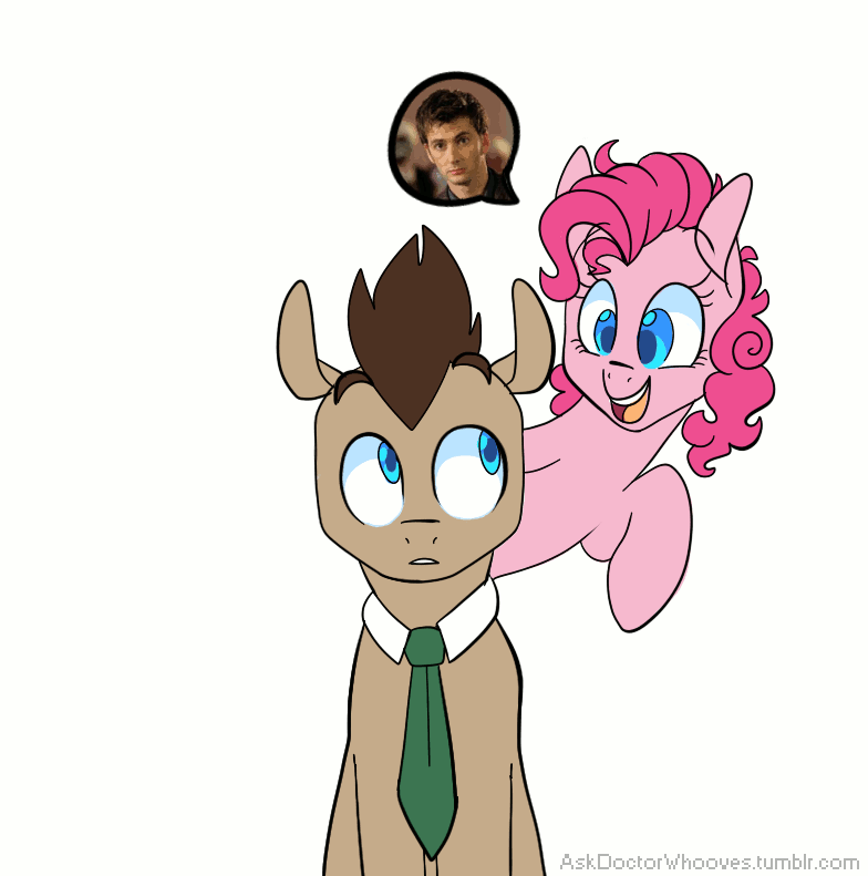 Size: 784x791 | Tagged: safe, artist:buljong, character:doctor whooves, character:pinkie pie, character:time turner, species:earth pony, species:pony, animated, ask, ask doctor whooves, chocolate, colored pupils, cupcake, david tennant, duo, food, male, necktie, pictogram, stallion, tumblr