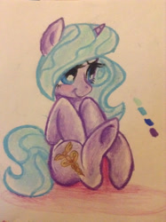 Size: 1024x1371 | Tagged: dead source, safe, artist:sonicwolf02, idw, character:radiant hope, species:pony, species:unicorn, cute, female, hopabetes, mare, sitting, solo, traditional art