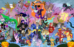 Size: 5999x3845 | Tagged: safe, artist:hooon, idw, character:adagio dazzle, character:ahuizotl, character:angel bunny, character:aria blaze, character:arimaspi, character:babs seed, character:basil, character:chimera sisters, character:diamond tiara, character:discord, character:doctor caballeron, character:dumbbell, character:fido, character:flam, character:flim, character:flutterbat, character:fluttershy, character:gilda, character:iron will, character:king sombra, character:lightning dust, character:lord tirek, character:mane-iac, character:midnight sparkle, character:nightmare moon, character:nightmare rarity, character:prince blueblood, character:prince rutherford, character:princess luna, character:principal abacus cinch, character:queen chrysalis, character:radiant hope, character:rarity, character:silver spoon, character:smooze, character:snails, character:snips, character:sonata dusk, character:spike, character:spoiled rich, character:starlight glimmer, character:sunset shimmer, character:suri polomare, character:svengallop, character:tantabus, character:trixie, character:twilight sparkle, character:twilight sparkle (alicorn), character:twilight sparkle (scitwi), character:wind rider, oc, oc:kydose, species:alicorn, species:bat pony, species:changeling, species:chimera, species:cockatrice, species:diamond dog, species:griffon, species:pony, species:siren, species:umbrum, equestria girls:friendship games, equestria girls:rainbow rocks, g4, my little pony:equestria girls, season 1, season 4, season 5, alicorn amulet, antagonist, bee, big boy the cloud gremlin, black vine, buck withers, bugbear, cerberus, cerberus (character), changeling officer, chaos is magic, cirrus cloud, cloud gremlins, clump, cragadile, crocodile, flim flam brothers, flim flam miracle curative tonic, fruit bat, greed spike, headless, headless horse, hydra, inspiration manifestation book, ira, king longhorn, larry, manticore, midnight sparkle, multiple heads, mustachioed apple, olden pony, parasprite, raridose, rough diamond, season 2, season 3, spikezilla, the dazzlings, three heads, timber wolf, ursa minor, well-to-do