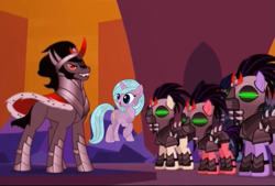 Size: 1005x679 | Tagged: safe, artist:emera33, edit, edited screencap, idw, screencap, character:king sombra, character:radiant hope, ship:hopebra, episode:the cutie re-mark, alternate timeline, crystal war timeline, female, male, mind control, shipping, sombra soldier, straight