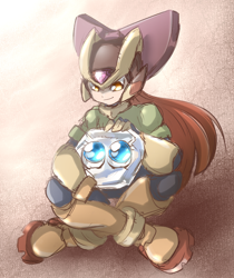 Size: 1316x1568 | Tagged: safe, artist:thegreatrouge, idw, character:apple bloom, character:imp the mimicker, species:human, species:mimicker, crossover, humanized, megaman, megaman zero, zero