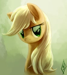 Size: 666x750 | Tagged: safe, artist:whitediamonds, character:applejack, species:earth pony, species:pony, g4, bust, female, hatless, mare, missing accessory, picasa, portrait, solo