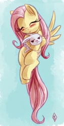 Size: 382x750 | Tagged: safe, artist:whitediamonds, character:angel bunny, character:fluttershy, species:pegasus, species:pony, g4, blushing, female, fluttermom, mare, picasa