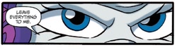 Size: 798x226 | Tagged: safe, artist:jay fosgitt, idw, character:rarity, close-up, comic, cropped, eye, eyes, faec, frame, letter box, stare