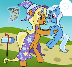 Size: 4000x3700 | Tagged: safe, artist:sethisto, idw, character:sunflower spectacle, character:trixie, species:pony, species:unicorn, g4, clothing, female, filly, filly trixie, hat, like mother like daughter, mare, mother and daughter, wizard, wizard hat, young, younger