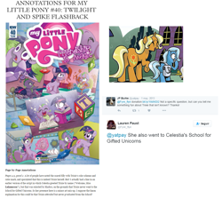 Size: 1188x1064 | Tagged: safe, idw, character:sunflower spectacle, character:trixie, species:dragon, species:pony, species:unicorn, g4, female, filly, lauren faust, male, mare, ted anderson, tumblr, word of faust, younger