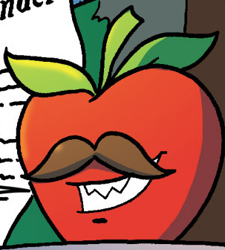 Size: 303x336 | Tagged: safe, idw, apple, bad apple, food, grin, living apple, moustache, mustachioed apple, smiling, solo