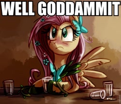 Size: 702x600 | Tagged: safe, artist:whitediamonds, character:fluttershy, species:pegasus, species:pony, episode:the best night ever, g4, my little pony: friendship is magic, drunk, drunkershy, female, image macro, mare, reaction image, solo, vulgar