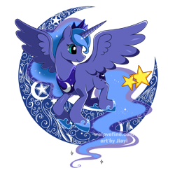 Size: 700x700 | Tagged: safe, artist:jiayi, character:princess luna, species:alicorn, species:pony, abstract background, female, flying, looking back, mare, solo