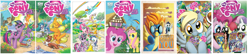 Size: 2854x616 | Tagged: safe, idw, official, official comic, character:apple bloom, character:applejack, character:derpy hooves, character:dj pon-3, character:doctor whooves, character:fluttershy, character:hoity toity, character:pinkie pie, character:princess celestia, character:rainbow dash, character:rarity, character:soarin', character:spike, character:sweetie belle, character:time turner, character:twilight sparkle, character:vinyl scratch, character:winona, species:pegasus, species:pony, cover, female, idw advertisement, mare, muffin