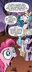 Size: 376x832 | Tagged: safe, idw, official comic, character:pinkie pie, character:princess celestia, character:twilight sparkle, ghostbusters, stay puft marshmallow man, wat