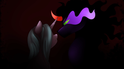 Size: 850x475 | Tagged: safe, artist:dragonfox_girl, idw, character:king sombra, character:radiant hope, species:pony, species:umbrum, ship:hopebra, female, imminent kissing, male, mare, shadow, shipping, straight