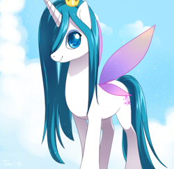 Size: 600x584 | Tagged: safe, artist:jiayi, character:queen chrysalis, oc, oc:papillon, species:flutter pony, cute, cutealis, female, flutter pony alicorn, hair over one eye, princess chrysalis, solo