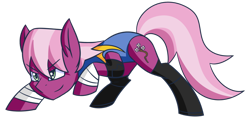 Size: 1024x489 | Tagged: safe, artist:themechagiraffe, idw, alternate costumes, boots, cherry blossom (idw), elbow pads, grin, leotard, smiling, smirk, solo, spandex, tape