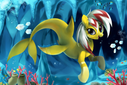 Size: 750x500 | Tagged: safe, artist:jiayi, commission, dorsal fin, merpony, solo, underwater
