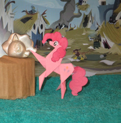 Size: 1024x1035 | Tagged: safe, artist:malte279, character:pinkie pie, species:earth pony, species:pony, cute, dawwww, fun, griffonstone, irl, origami, photo, statue, tin