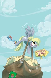 Size: 1000x1516 | Tagged: safe, artist:amy mebberson, idw, official, official comic, character:derpy hooves, character:rainbow dash, species:pegasus, species:pony, box, comic, comic book, cover, female, idw advertisement, mail, mare, muffin