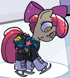 Size: 354x395 | Tagged: safe, idw, character:apple bloom, friends forever, figure skating, ice skates, outfit catalog, solo