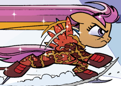 Size: 492x350 | Tagged: safe, idw, character:scootaloo, species:pegasus, species:pony, friends forever, figure skating, ice skates, outfit catalog, solo