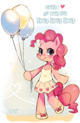 Size: 514x788 | Tagged: safe, artist:suikuzu, character:pinkie pie, species:anthro, cleavage, clothing, dress, female, shoes