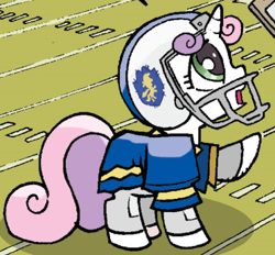 Size: 372x345 | Tagged: safe, idw, character:sweetie belle, friends forever, american football, football helmet, helmet, outfit catalog, solo