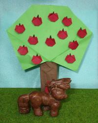 Size: 1872x2340 | Tagged: safe, artist:malte279, character:applejack, apple tree, carving, origami, soapstone