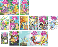 Size: 2424x1936 | Tagged: safe, idw, character:angel bunny, character:apple bloom, character:applejack, character:derpy hooves, character:dj pon-3, character:fluttershy, character:gummy, character:pinkie pie, character:princess celestia, character:rainbow dash, character:rarity, character:soarin', character:spike, character:spitfire, character:sweetie belle, character:twilight sparkle, character:vinyl scratch, character:winona, character:zecora, species:pegasus, species:pony, species:zebra, comic book, female, mare