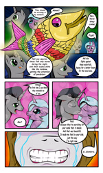 Size: 3000x5000 | Tagged: safe, artist:astroanimations, idw, character:king sombra, character:princess celestia, character:radiant hope, comic:celestia's yearning, ship:celestibra, ship:hopebra, cloak, clothing, comic, crying, jealous, kissing, male, neighagra falls, rainbow fish, realization, reformed sombra, shipping, sparkles, straight, tears of pain