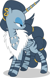 Size: 4160x6504 | Tagged: safe, artist:camo-pony, idw, character:queen parabola, species:alicorn, species:pony, species:zebra, absurd resolution, ear piercing, earring, horn ring, idw showified, jewelry, long horn, long neck, piercing, simple background, solo, transparent background, vector, zebra alicorn