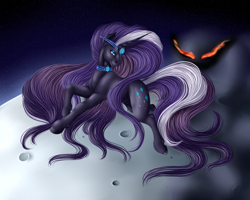 Size: 3600x2880 | Tagged: safe, artist:crazyaniknowit, idw, character:nightmare rarity, character:rarity, evil eyes, moon, realistic, shadow, solo