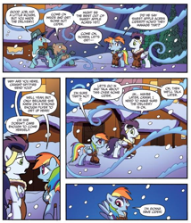 Size: 582x681 | Tagged: safe, artist:tonyfleecs, idw, character:rainbow dash, character:soarin', species:pony, bomber jacket, breaking the fourth wall, clothing, goggles, jacket, jett glider, mt. overhoot outpost, plot, snow, split flap, that pony sure does love cider