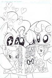 Size: 535x800 | Tagged: safe, artist:amy mebberson, idw, official, official comic, character:apple bloom, character:pinkie pie, character:sweetie belle, comic, cover, idw advertisement, lineart, original artwork