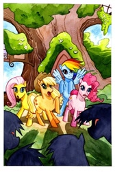 Size: 536x800 | Tagged: safe, artist:jill thompson, idw, official, official comic, character:applejack, character:fluttershy, character:pinkie pie, character:rainbow dash, comic, cover, idw advertisement