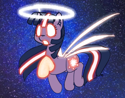 Size: 1280x1004 | Tagged: safe, artist:longren, artist:pabbley, edit, character:twilight sparkle, character:twilight sparkle (alicorn), species:alicorn, species:pony, 30 minute art challenge, color edit, colored, eva-01, glow, glowing eyes, halo, neon genesis evangelion, open mouth, rebuild of evangelion, solo