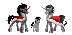 Size: 1024x501 | Tagged: safe, artist:nivimonster, idw, character:good king sombra, character:king sombra, species:pony, angry, cape, clothing, colt, colt sombra, crown, cute, jewelry, male, reformed sombra, regalia, self ponidox, selfcest, shipping, simple background, smiling, sombradorable, transparent background, triality, trio, young