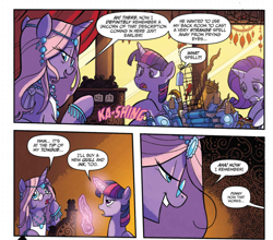 Size: 1020x897 | Tagged: safe, artist:tonyfleecs, idw, official comic, character:rainbow dash, character:twilight sparkle, character:twilight sparkle (alicorn), species:alicorn, species:bird, species:pony, species:unicorn, bird cage, cauldron bubbles, comic, cropped, dialogue, extortion, female, greed, inkwell, magic, magic aura, mare, quill, speech bubble, telekinesis