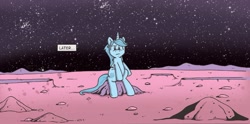 Size: 1396x691 | Tagged: safe, artist:agnesgarbowska, artist:katiecandraw, idw, character:prince blueblood, species:rabbit, dc comics, doctor manhattan, dr. manhattan, looking at you, mars, moon, parody, sitting, sky, solo, space, tribute, watchmen