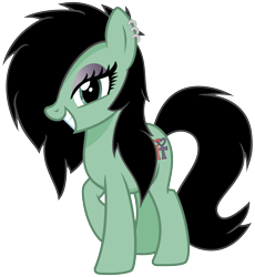 Size: 2800x3050 | Tagged: safe, artist:cheezedoodle96, idw, oc, oc only, oc:sappho, species:earth pony, species:pony, .svg available, cutie mark, ear piercing, earring, eyeshadow, female, hair over one eye, jewelry, looking at you, makeup, mare, piercing, raised leg, simple background, smiling, solo, svg, transparent background, vector