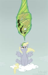 Size: 699x1080 | Tagged: safe, artist:katiecandraw, idw, official, official comic, character:derpy hooves, character:doctor whooves, character:time turner, species:pegasus, species:pony, clean, cocoon, comic, cover, female, idw advertisement, mare