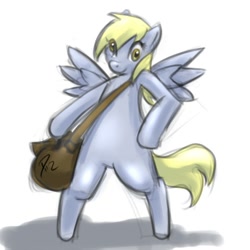 Size: 500x500 | Tagged: safe, artist:atticus83, character:derpy hooves, species:pony, bag, bipedal, featureless crotch, solo