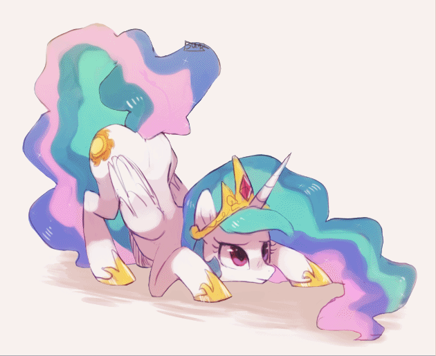 Size: 630x515 | Tagged: safe, artist:suikuzu, artist:szafir87, edit, character:princess celestia, species:alicorn, species:pony, animated, behaving like a cat, blinking, butt shake, catlestia, cute, cutelestia, face down ass up, female, frown, gif, imminent pounce, invisible stallion, looking up, mare, plot, simple background, solo, white background, wiggle